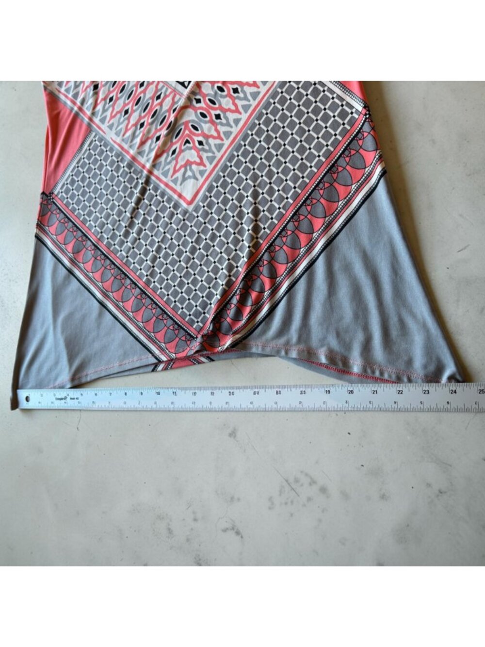 Womens Peach Grey Black Tunic Top L Alfani Geometric Print Bell Sleeve High-Low - Picture 10 of 12